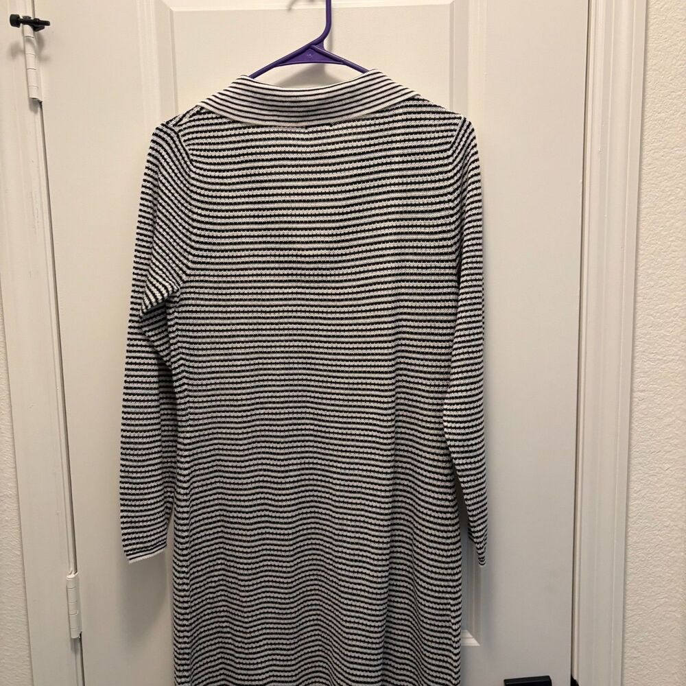 A New Day Black White Striped Maxi Dress Collared V Neck Long Sleeve Lined Sz M - Picture 3 of 9